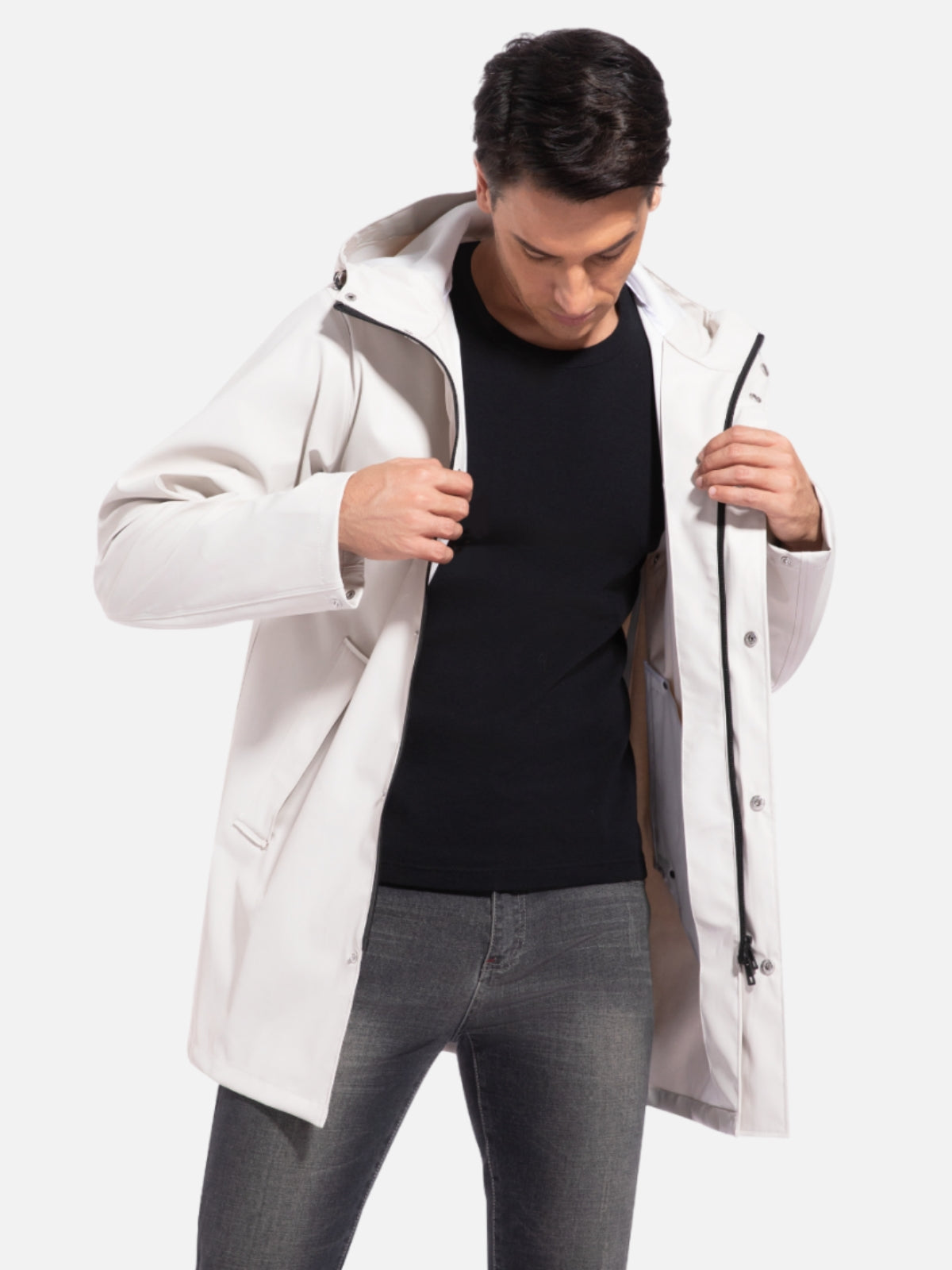 Men's Rain Jacket with Hooded Long Raincoat