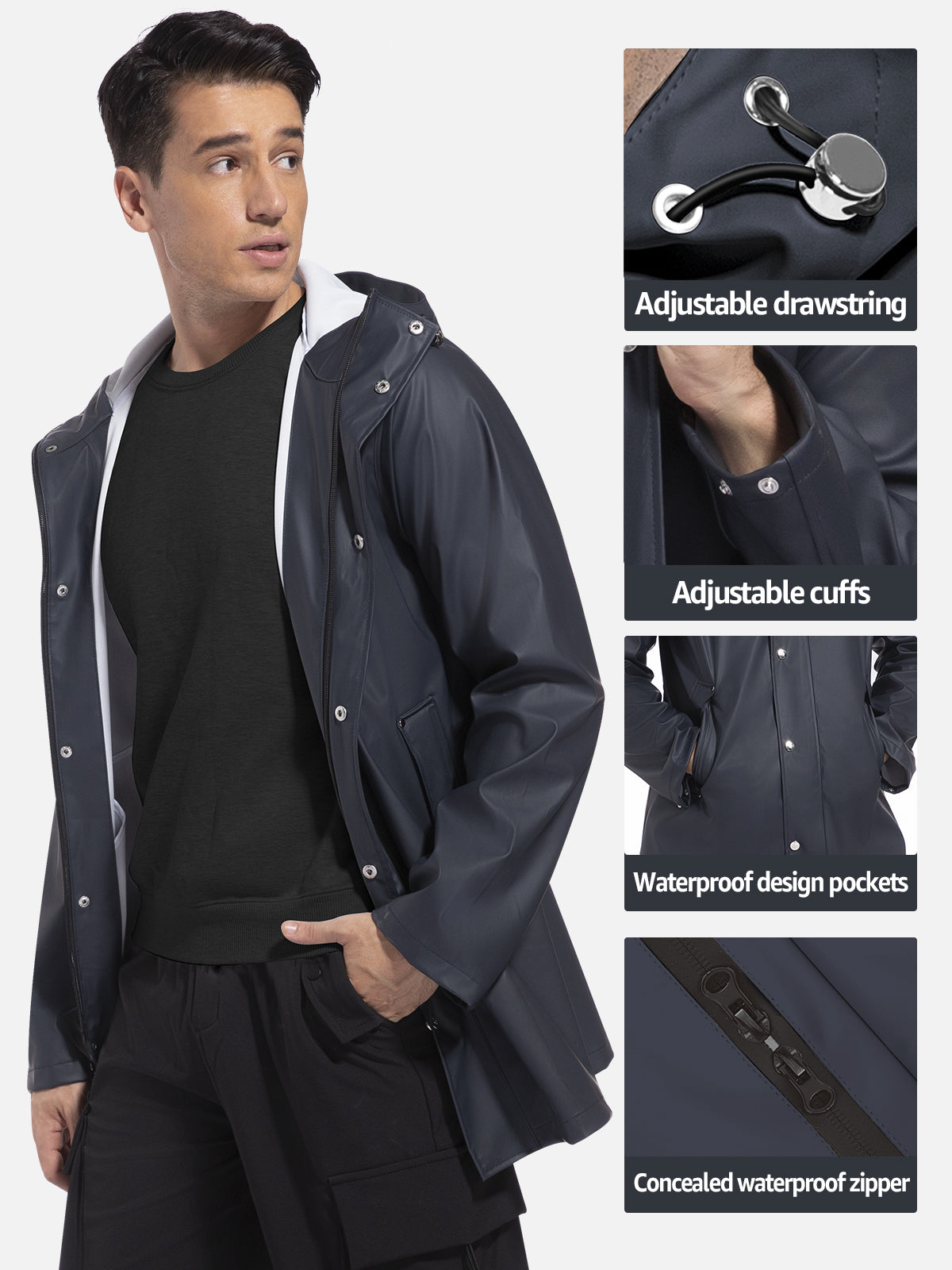 Men's Rain Jacket with Hooded Long Raincoat