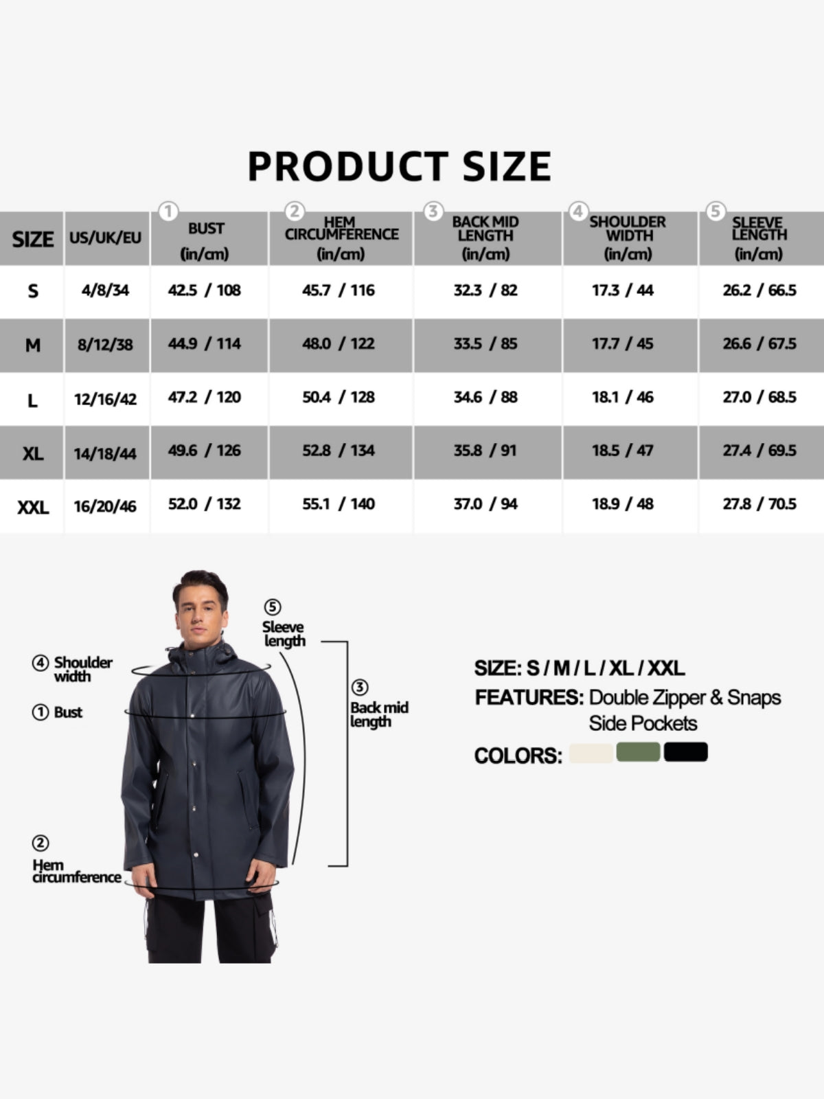 Men's Rain Jacket with Hooded Long Raincoat