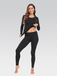 Women's Thermal Underwear Long Johns Base Layer Set Scoop Neck