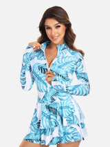 One-Piece Long Sleeve UPF50+ Ruffle Skirt Swim Suit