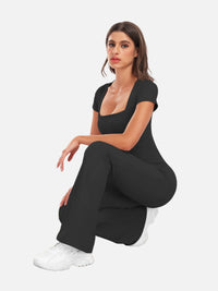 Women's Workout Flare Jumpsuit Short Sleeve Romper