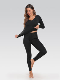 Women's Thermal Underwear Long Johns Base Layer Set V Neck